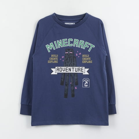 Polera Manga Larga Niño Adventure Ender Man Azul Minecraft