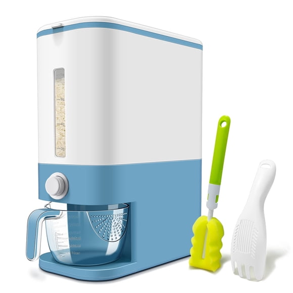Dispensador de arroz Lenwi de 11,34 kg sin BPA con vaso medidor, color azul