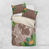 Milsleep - Juego De Cama Polinesia Dúo Tiburones Tropical Marrón Lt7