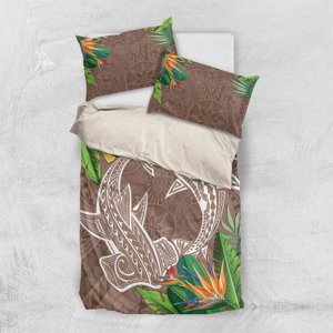 Milsleep - Juego De Cama Polinesia Dúo Tiburones Tropical Marrón Lt7