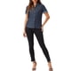 thumbnail image 2 of INSPIRE CHIC Chaqueta de Mezclilla de Regreso a Clases para Mujer Camisa de Jean con Botones y Cuello de Manga Corta Azul Oscuro S, 2 of 6