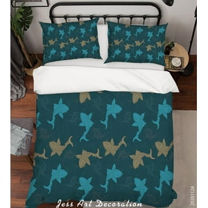 Milsleep - 3D Dibujado A Mano Vintage Crap Fish Patrón Funda De Edredón Set Ropa De Cama Funda Nórdica