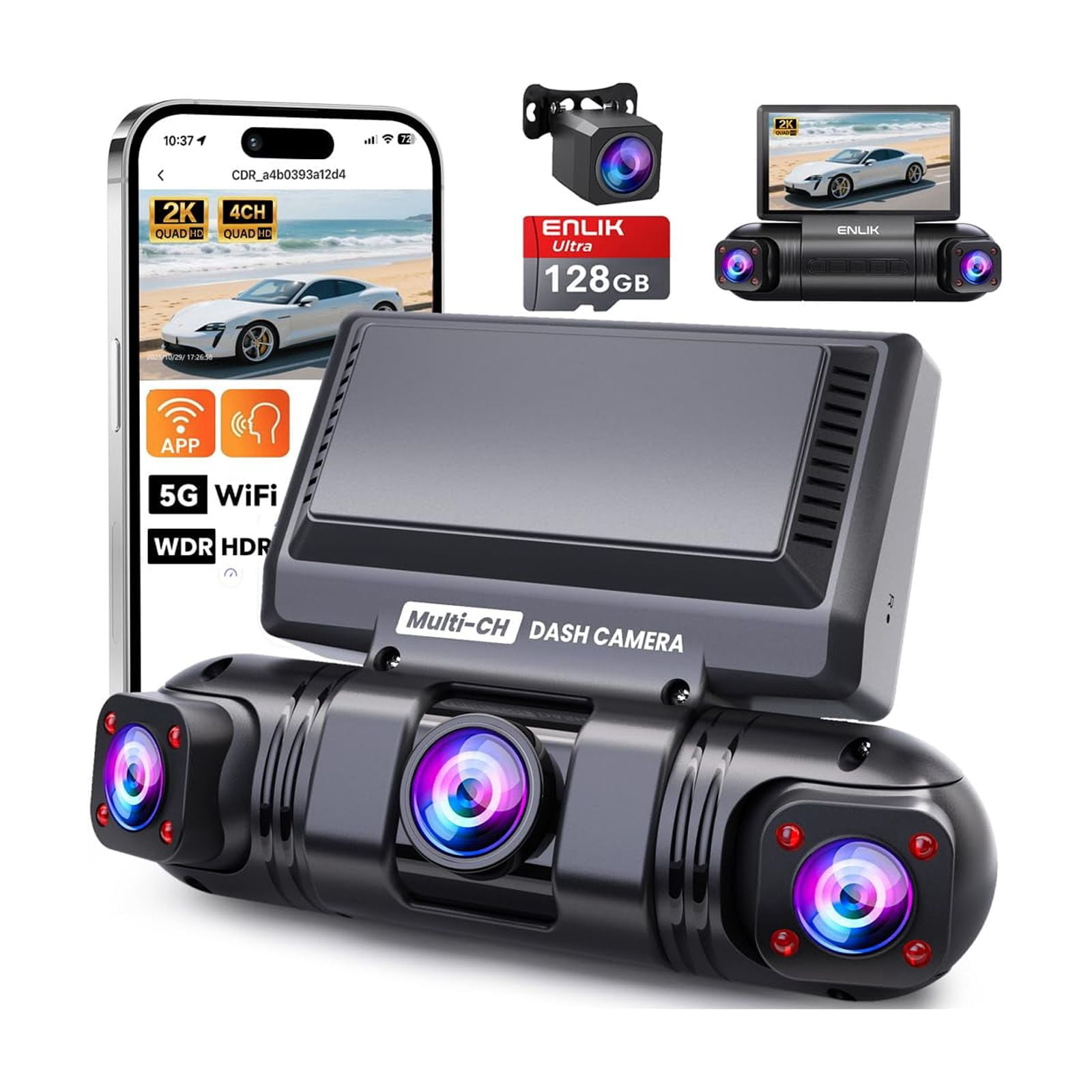 Cámara Para Auto Enlik 4 Canales 2k+1080p Con Wifi Y Visión Nocturna 360°