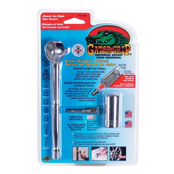 Socket Gator Grip, transmisión métrica de 3/8 pulgadas y SAE de 6 puntos, 3 unidades