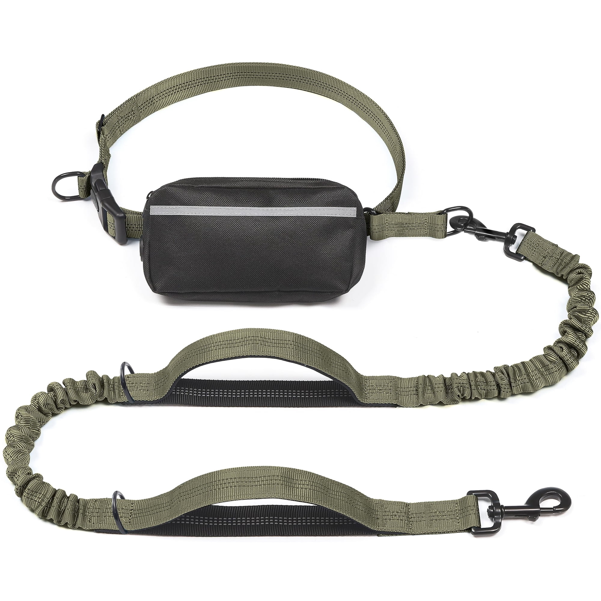 Correa Para Perro Manos Libres Iyoshop Con Bolsa Con Cremallera, Color Verde Militar