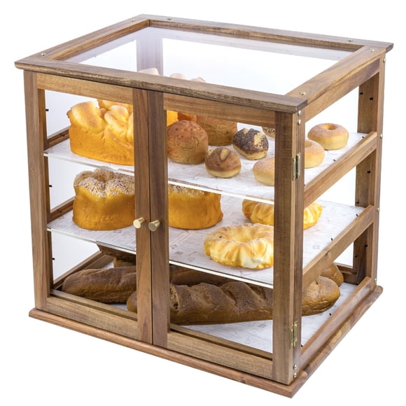 Gabinete MyGift de 3 Niveles en Madera de Acacia con Exhibidor de Acrílico