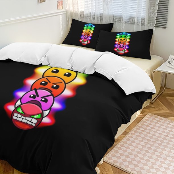 Geometry Dash 3-Piece Bedding Set Soft Warm And Comfortable Soft Bed Set for Bedroom