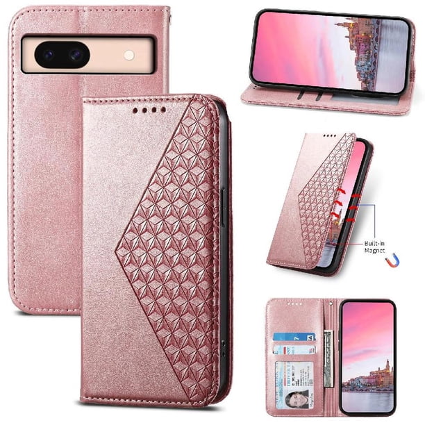 Funda Flip FOXDOCK para Google Pixel 8A , Estilo Billetera con Diseño Rombo, Correa de Mano y Soporte, Uso Diario