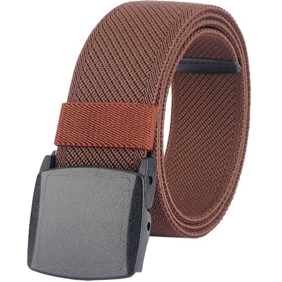 Cinturones elásticos para hombres y mujeres, lona elástica, hebilla de plástico sin metal, para trabajo, viajes, deportes, 125cm, Marrón