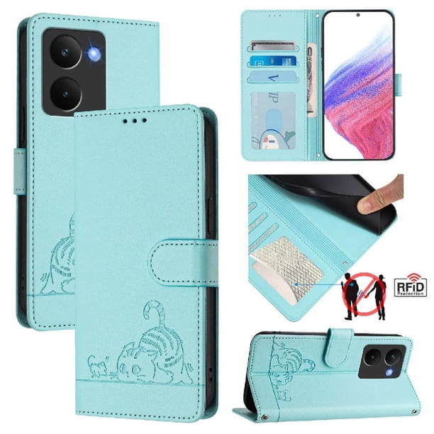 Funda tipo cartera FOXDOCK para Realme P3 Ultra con soporte, ranuras, RFID, diseño de gato