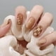 thumbnail image 1 of Spring Summer Press On Nails, Spring Summer Brown Short Square Shape Glue On Nails, Cute Full Cover Fake Nails Design With Hearts And Checkboard, 1 of 2
