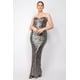 thumbnail image 2 of Saronite Vestido de Fiesta Ajustado, de Tubo, con Escote en V, sin Tirantes, Hombros Descubiertos, Abertura en la Espalda y Diseño Entrecruzado, con Lentejuelas, Negro/gris (para Mujer), 2 of 5
