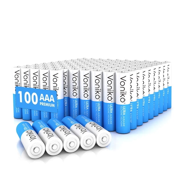Batería Voniko AAA alcalina de 1,5 V, paquete de 100 unidades, 10 años de vida útil