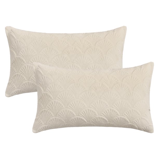 REGALWOVEN Paquete de 2 Fundas de Cojín Decorativas de Terciopelo Sólido con Textura de Escamas Modernas para Sofá Dormitorio Coche Blanco Lechoso 20" x 12"