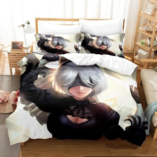 Game NieR Automata B Bedding Set Boys Girls Duvet Cover Pillowcase Bed boys Adult
