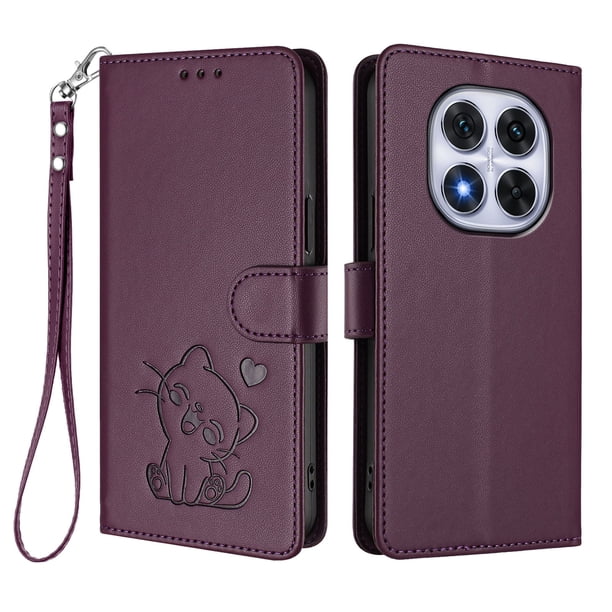 Xiaomi Redmi Note 14 Pro 4G Funda Billetera de Gato, Morado Oscuro