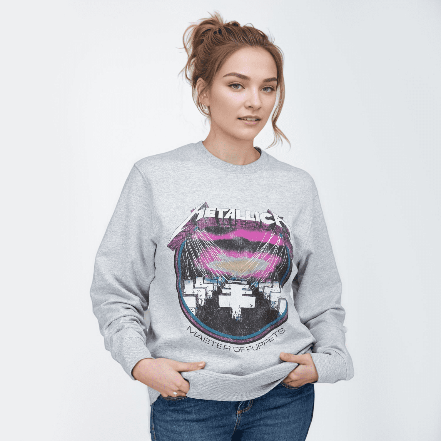 Poleron Mujer Metallica Cruces Gris Metallica