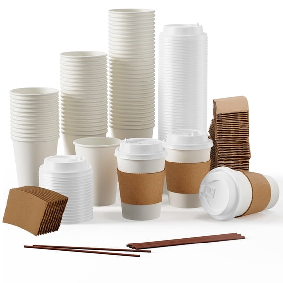 [Tazas de café] Tazas de café de papel JOLLY PARTY de 350 ml con tapa, paquete de 100