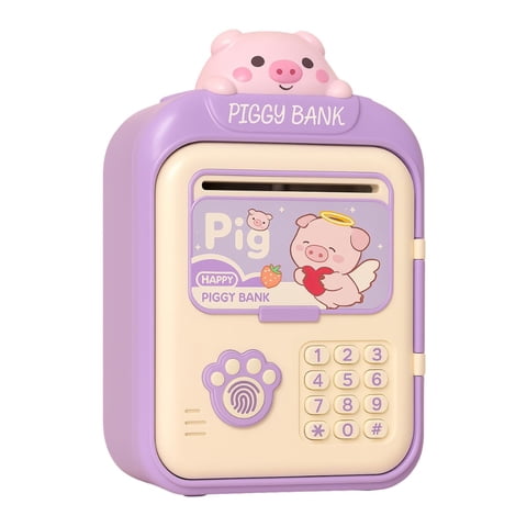 Fliperex - Alcancía Gato Caja Fuerte Kawaii Contraseña Sonido Y Huella Purpura