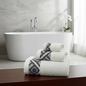 Casadeliacl - Toallones De Baño Teng Fei 70 Cm, Set De 3 Unidades Blanco Con Diseño Rayas