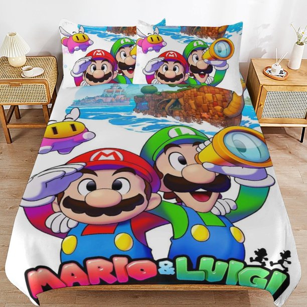 Super Mario 3-Piece Comforter Set for Bedroom Super Mario Bedding Set for Kids Adults Soft Microfiber Duvet Cover Set with Zipper Closure