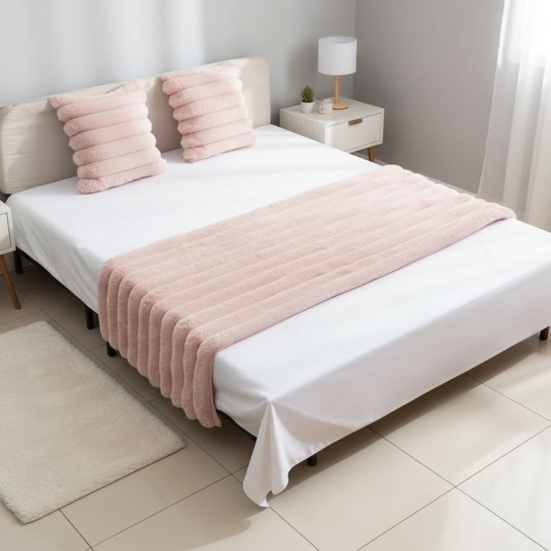 Genérico - Juego De Piecera Peluda Texturizada Medida 70x210cm Pie De Cama Rosado