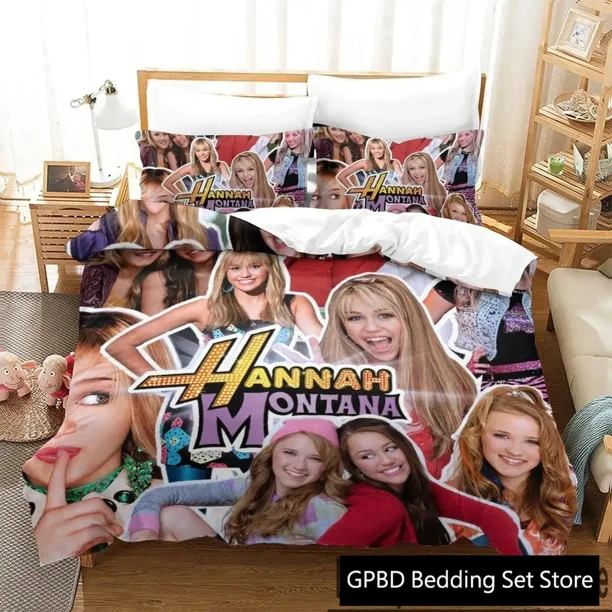 Hannah Montana Bedding Set Boys Girls Duvet Cover Pillowcase Bed boys Adult Home Textileextile