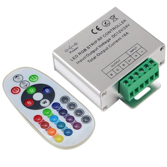 Controlador de luces LED Minbow DC 12 V-24 V 18 A con control remoto RGB de 24 teclas