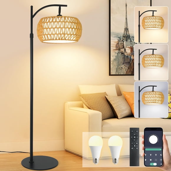 Lámpara de pie DRAWNCAT 12W LED de ratán con control remoto