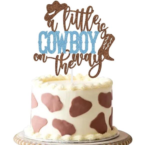 Papel con purpurina azul para decoración de tartas, estilo vaquero, baby shower