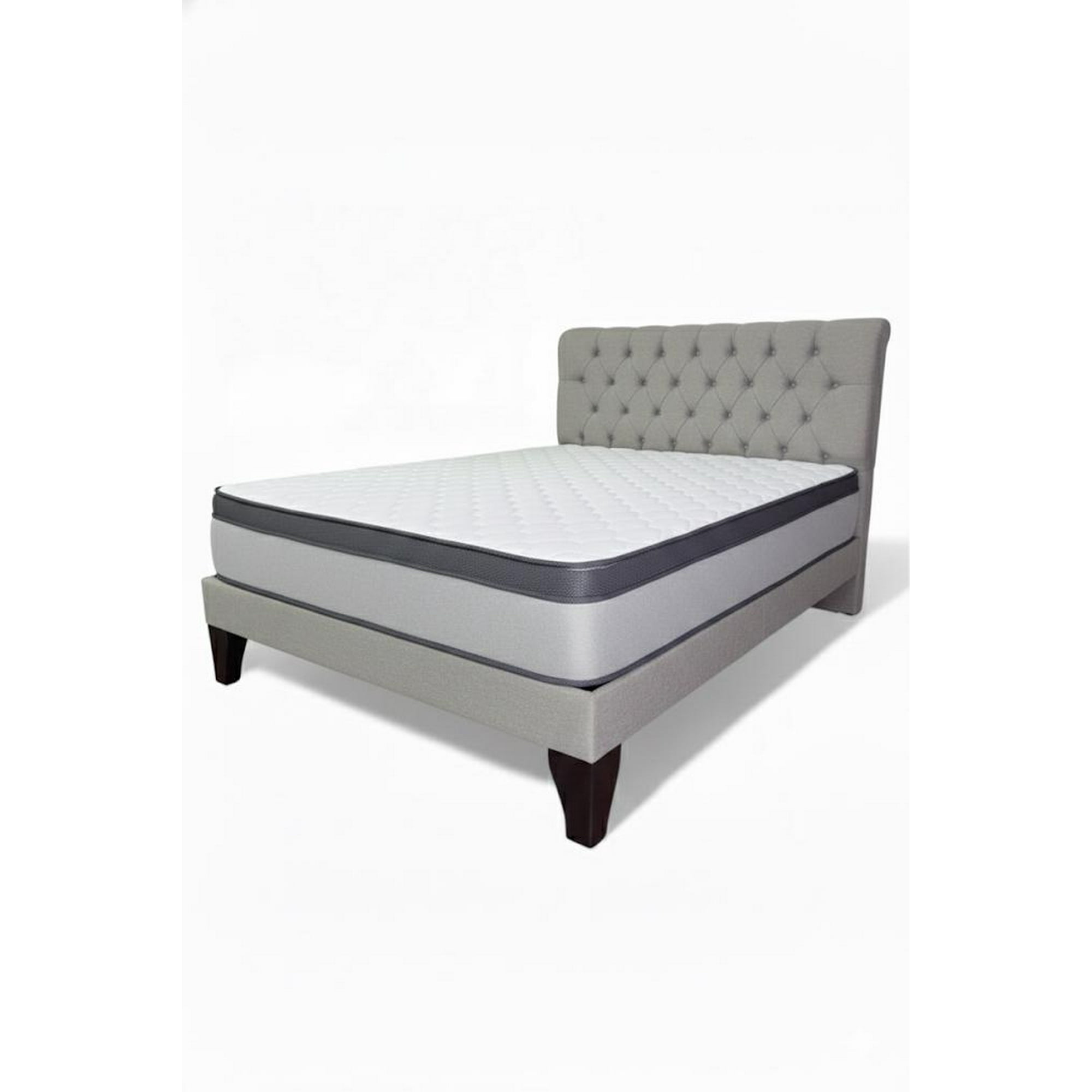 Vitelio - Cama 2 Plazas + Colchon Gris Capitone