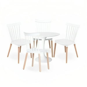 Klik Muebles - Comedor Mesa Tulip Blanca 80Cm + 4 Sillas Windsor Blanca