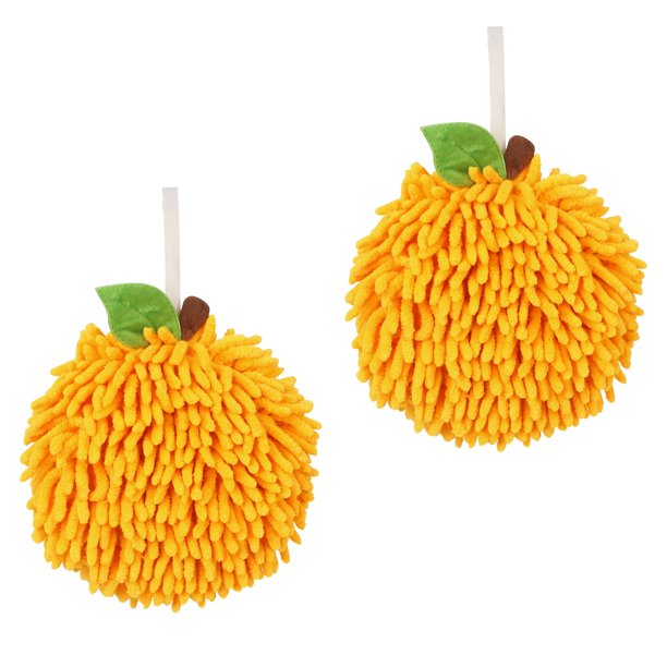 REGALWOVEN Toallas de Mano de Bola de Chenilla Suave Absorbente y Esponjosa, Toalla Decorativa Peluda con Gancho para Pared para Baño (6 x 6 Pulgadas) Naranja 2 Piezas