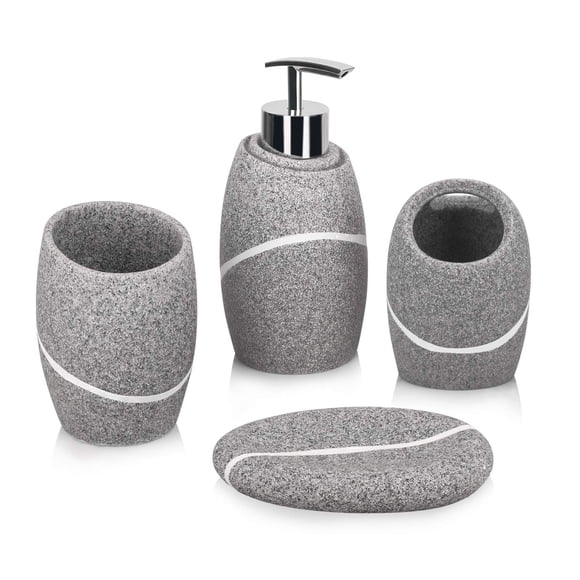Set de accesorios de baño L'ARL GMVOI, 4 piezas, granito gris