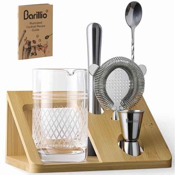 Vaso mezclador para cócteles Barillio de cristal de 600 ml con set de herramientas de bar