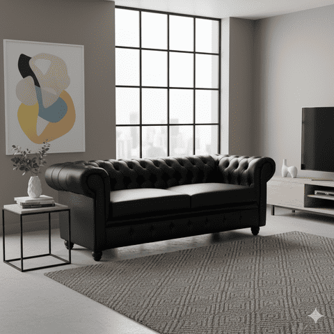 Sc Decohome - Sofa 3 Cuerpos Chester Luxe Negro