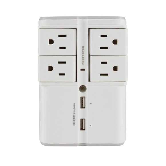 Regleta Sanus 1080J 4 tomas giratorias y 2 puertos USB, color blanco