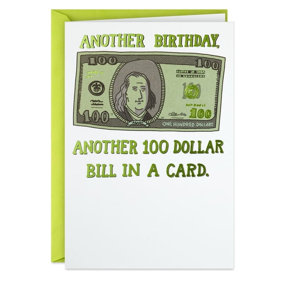Tarjeta de cumpleaños divertida Hallmark Shoebox con billete de $100