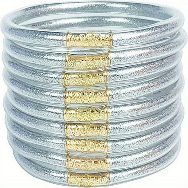 9pcs/set Sparkling Glitter Jelly Bracelets for Women and Girls - Resin Prayer Bangle Set with Glamorous Design