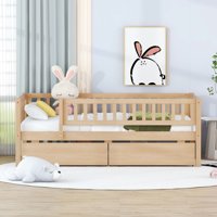 M&Ms - Twin Size Daybed Wood Bed With Two Drawers, Natural