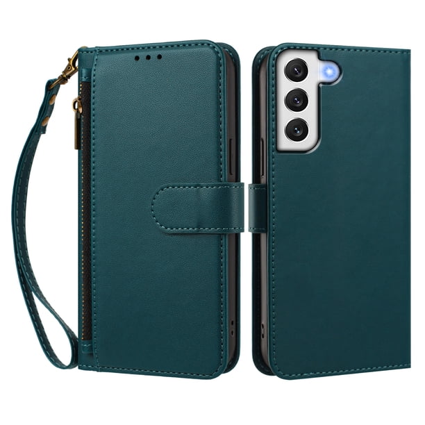 Funda Tipo Billetera para samsung galaxy S22 5G con Soporte y Bolsillo con Cierre Verde
