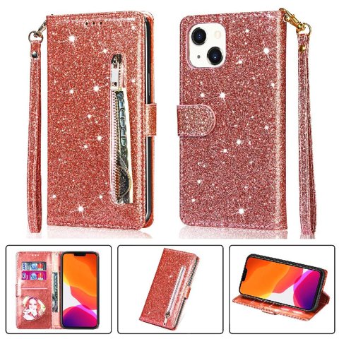 Foxdock - Funda Para Elegante Funda Iphone 13 Mini Glitter Con Cremallera-Ideal Para El Uso Diario