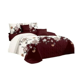 Genérico - Cubrecama Quilt Verano 2 Plazas - Burdeo Hojas Flabeladas Kfl150