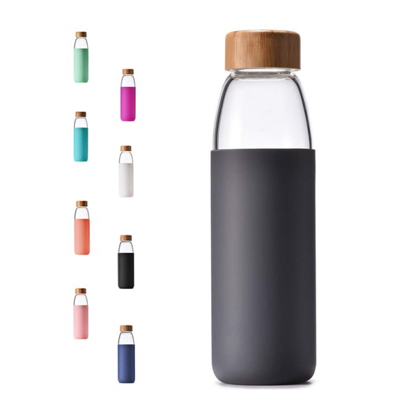 Botella de agua veegoal de vidrio borosilicato de 500 ml con tapa de bambú