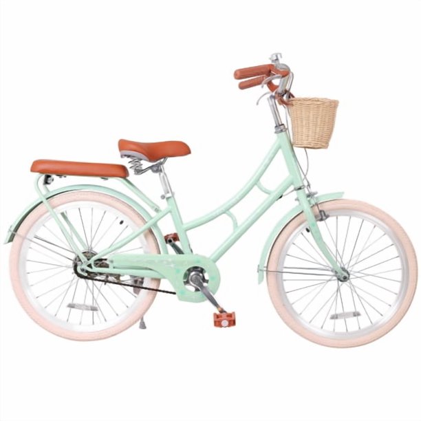 Bicicleta de viajero de 22 pulgadas con cesta delantera para niñas, marco de acero al carbono alto, bicicleta de la ciudad cómoda para montar al aire libre