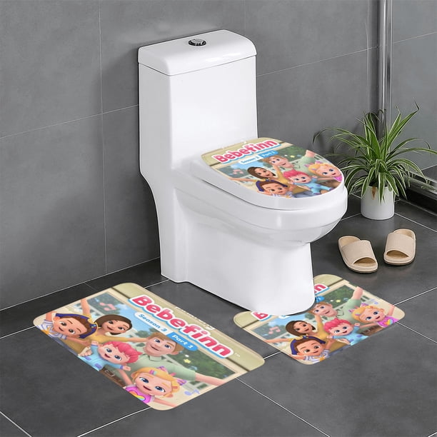 Bebefinn Hora de Jugar Juego de 3 alfombras de baño de coral fleece: tapete de baño + alfombra de inodoro en forma de U + funda de tapa de inodoro en forma de O