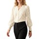 thumbnail image 4 of INSPIRA CHIC Blusas de Encaje para Mujer Sexy Cuello en V Profundo Botón Elegante Ojal Manga Larga Pequeña Blanca, 4 of 5