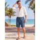 thumbnail image 2 of INSPIRE CHIC Pantalones Cortos de Lino Transpirables para Hombre con Cordón, Botones Decorativos, Largo hasta la Rodilla, Talla L, Azul Marino, 2 of 5