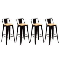 Global Latin Group - Pack 4 Taburete Metálico Con Asiento De Madera Ideal Para Barra Negro