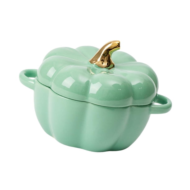 Cuenco para sopa con forma de calabaza, cazuela, bonito utensilio de cocina con asa y tapa para fiestas, Acción de Gracias, hogar, decoración de otoño Verde